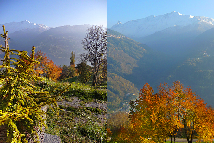 Chevrière en automne et la vue sur les sommets environnants déjà enneigés