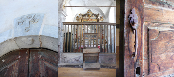 la clé de voute et l'intérieur de la chapelle Saint-Jean de Montgirod